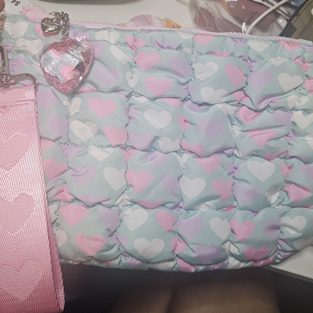 Heart Pattern Quilted Bag - Pink and Blue